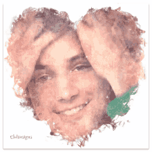 a painting of a man 's face in the shape of a heart with clubdesigns written below it