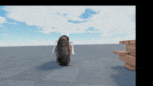 a computer generated image of a wolf standing on a tiled floor with a blue sky in the background
