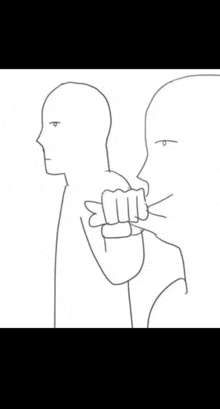 a drawing of a person holding another person 's fist .