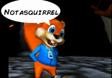 a cartoon squirrel says " not asquirrel " in a speech bubble
