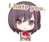 a cartoon of a girl with the words i hate you written above her head