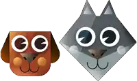 an illustration of a dog and a cat with circles on their eyes