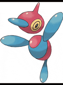 a drawing of a pink and blue pokemon with a hole in it