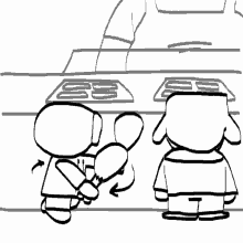 a black and white drawing of a group of people with a sign that says " fox " on it