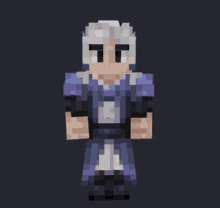 a minecraft character with white hair and a helmet on