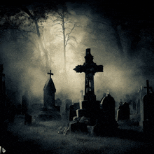 a cemetery with a cross in the middle and the letter b in the corner