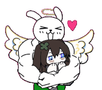 a cartoon of a girl hugging a bunny with wings