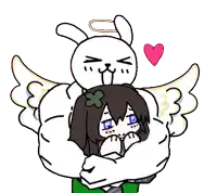 a cartoon of a girl hugging a bunny with wings