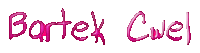 the name bartek cuel is written in pink letters on a white background