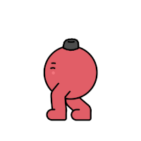 a cartoon drawing of a red ball with a black hat on top