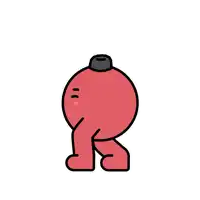 a cartoon drawing of a red ball with a black hat on top