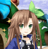 a girl with a green leaf in her hair