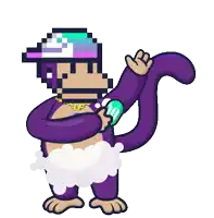 a pixel art of a monkey holding a bottle
