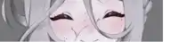 a close up of a girl 's face with white hair and red eyelashes .