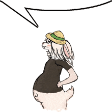 a cartoon drawing of a rabbit wearing a straw hat