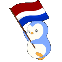 a blue and white penguin holding a red white and blue flag