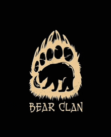 a logo for a bear clan with a bear paw on a black background