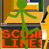 a green stick figure is standing in front of a sign that says subway line