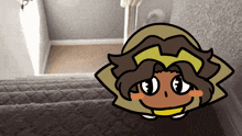 a cartoon of a person standing on a set of stairs with the letter f on their face
