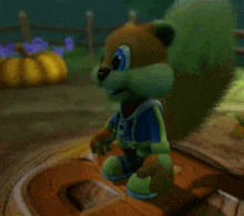 a cartoon squirrel is holding a cannon in his hand
