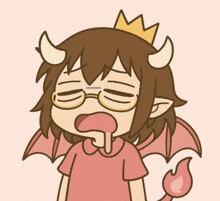 a cartoon of a girl with horns and a crown sleeping