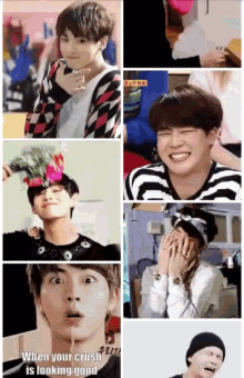 a collage of images of a boy with the caption when your crush is looking good