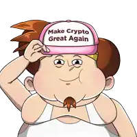 a cartoon of a man wearing a pink hat that says make crypto great again