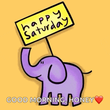 happy saturday waving elephant purple elephant