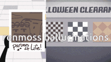 a sign that says partners 4 life next to a sign that says loween clearance