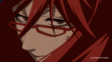 a close up of a person 's face with funimation written in the bottom right corner