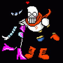 a pixel art of papyrus with a scarf around his neck and a sword