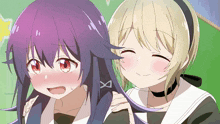 a girl with purple hair and a girl with blonde hair
