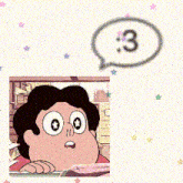 a picture of a cartoon character with a speech bubble that says 3