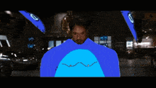 a drawing of a man in a blue suit with the number 3 on his head