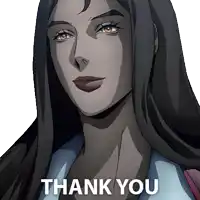 a cartoon of a woman with the words thank you behind her