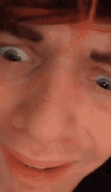 a close up of a person 's face with a slight smile on their face .