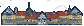 a cartoon drawing of a large house with a red roof and chimneys .
