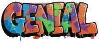 the word genial that is written in graffiti