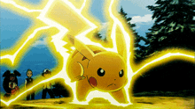 a pikachu is being struck by a lightning bolt in a cartoon scene