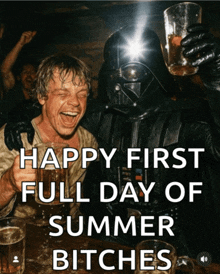a picture of darth vader and luke skywalker drinking beer