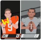 a cartoon drawing of two football players with the number 13 and 6 on them