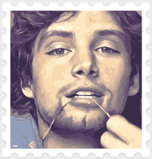 a postage stamp with a picture of a man holding a toothpick in his mouth