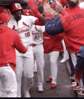 a cardinals player high fives his teammates