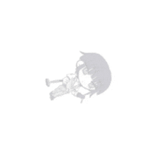 a black and white drawing of a chibi girl in a suit holding a sword .