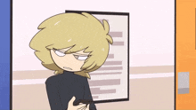 a cartoon character with blonde hair is holding a purse
