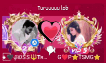 a picture of a man and a woman with a heart and the words " turuuuu lob " at the top