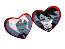 a pair of heart shaped sunglasses with a man and a woman on them