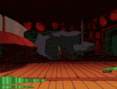 two teenage mutant ninja turtles are fighting with swords on a wooden floor