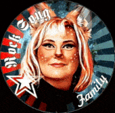 a picture of a woman with fox ears and the words rock song family on it