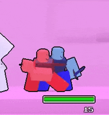 a couple of cartoon characters hugging each other in a video game .